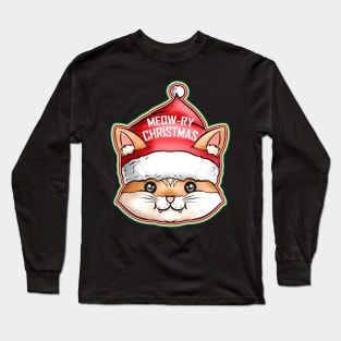 Kawaii Cat Santas Hat Meow-ry Christmas Long Sleeve T-Shirt